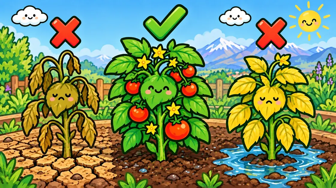 Señales de riego: planta seca por falta de agua, planta sana y planta amarilla por exceso